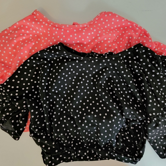 BOOHOO- *BUNDLE* Polka Dot Ruffle Open Tie Back Cropped Shirt - Picture 1 of 8
